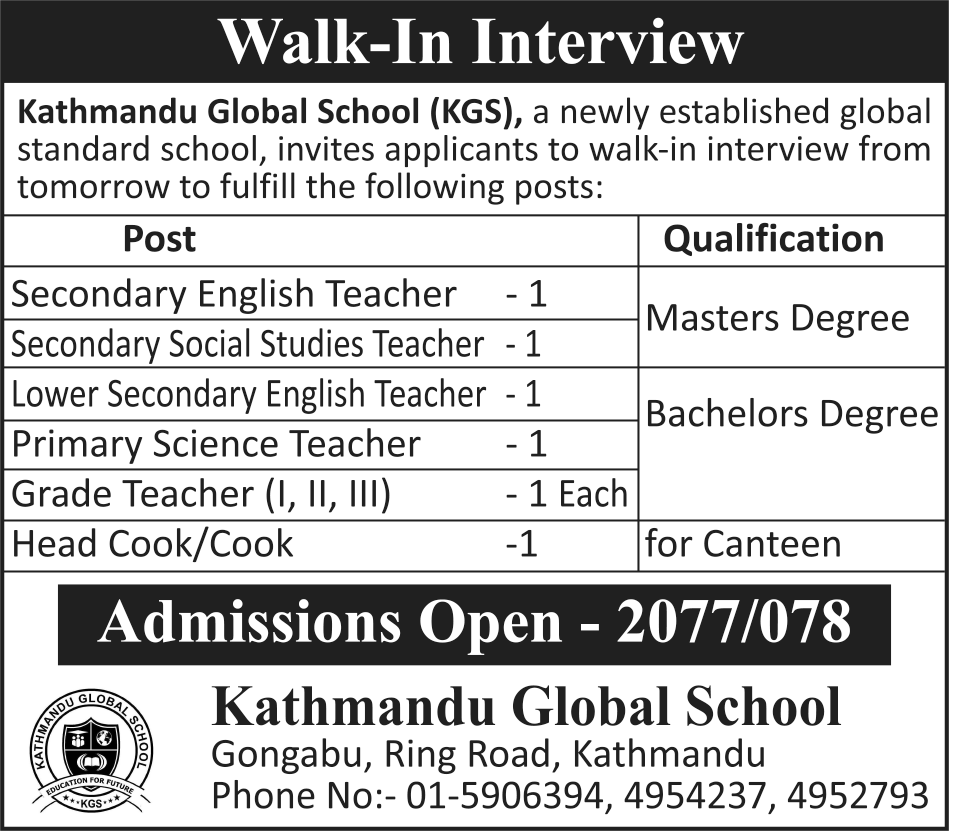 job at kathmandu global school