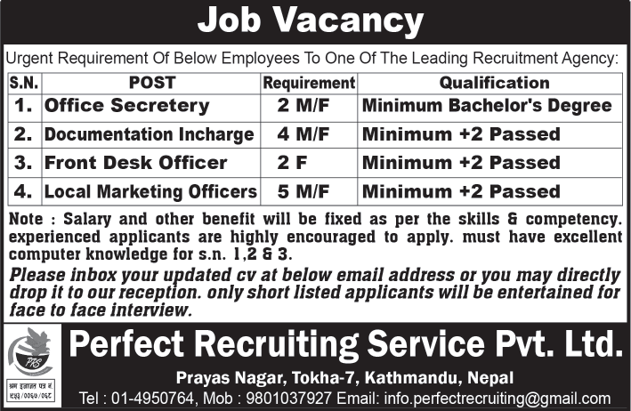 job vacancy at perfect recruiting service